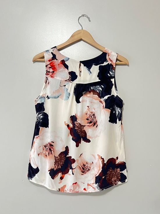 Tribal Cream Floral Twist-Front Sleeveless Top Medium Lightweight Boho Chic - Picture 3 of 8